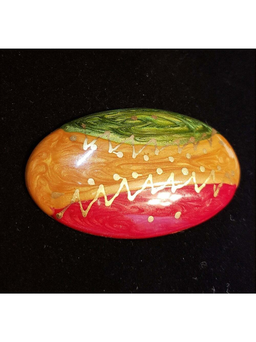 Vintage Avant 1980s Statement Brooch Pin- 2.75" Large Colorful Oval Enameled go-
